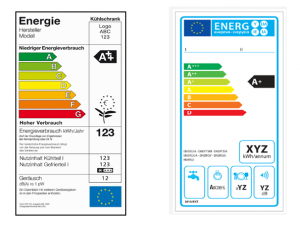 Altes Label (links, Beispiel Kühlschrank) und neues Label (rechts, Beispiel Geschirrspüler) (Quelle: HEA)